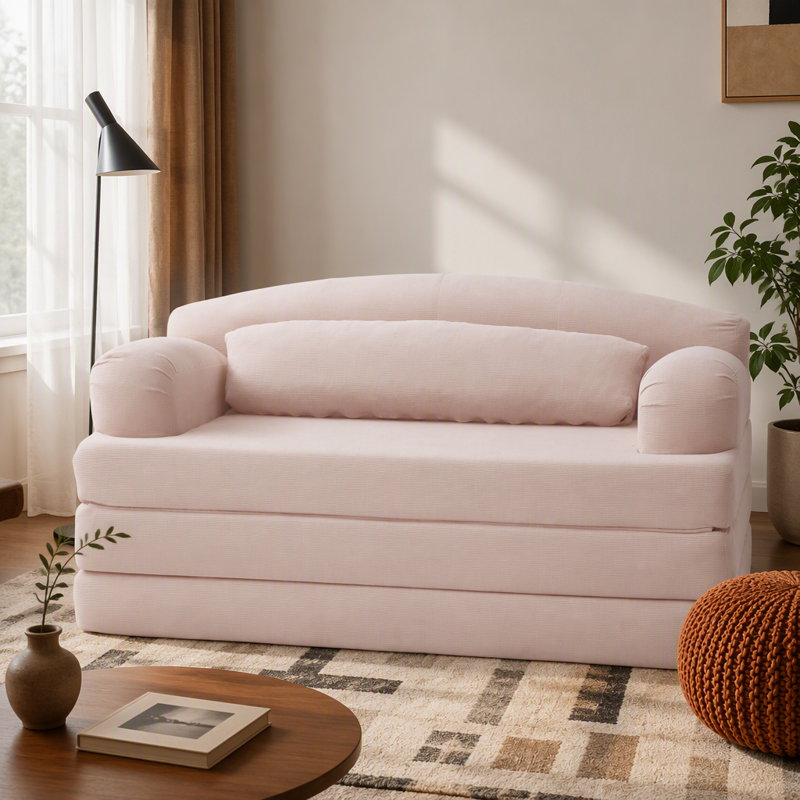 Canapé-lit en velours côtelé pliable - canapé convertible en mousse haute densité (rose)