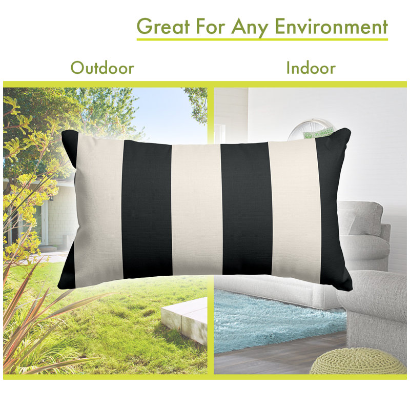 Modern Striped Polyester Rectangular Throw Pillow, Black, Outdoor-Indoor, Washable