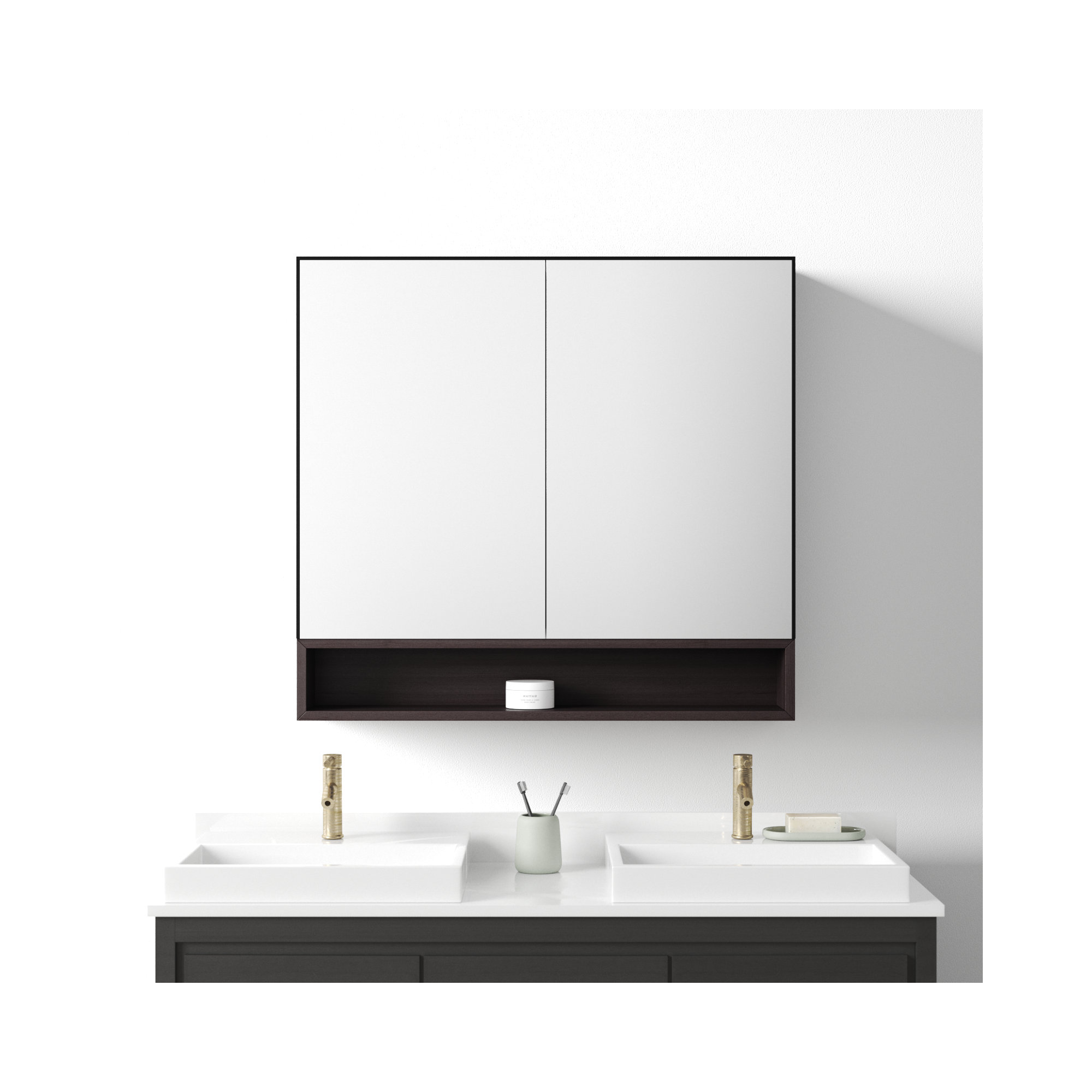 Tito Medicine Cabinet 36-Inch, Matte Black/Dark Walnut