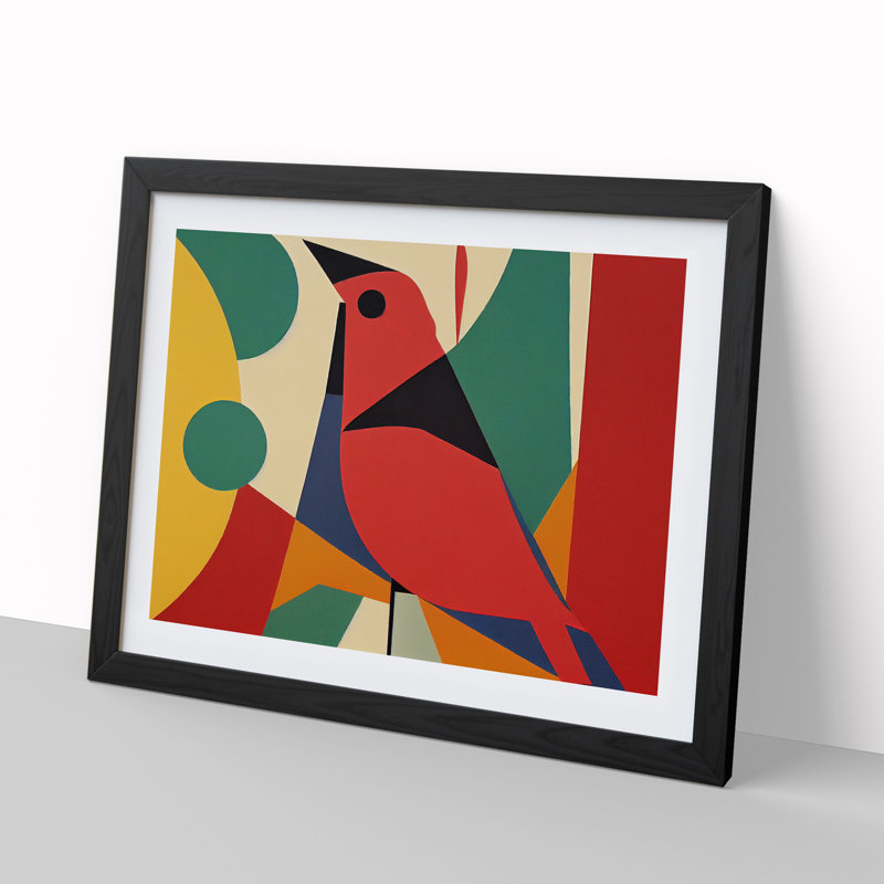 Cardinal Bird Abstract Vol.1 - Framed Print, 34cm H x 46cm W x 2cm D, Black