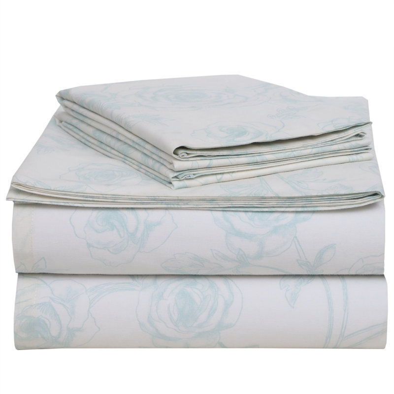Ensemble de draps 100% coton 144 fils, Grand, Bleu Sketchy