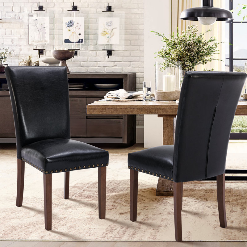 Modern Nailhead Trim Dining Chairs, Upholstered Parsons Side Chairs, Black