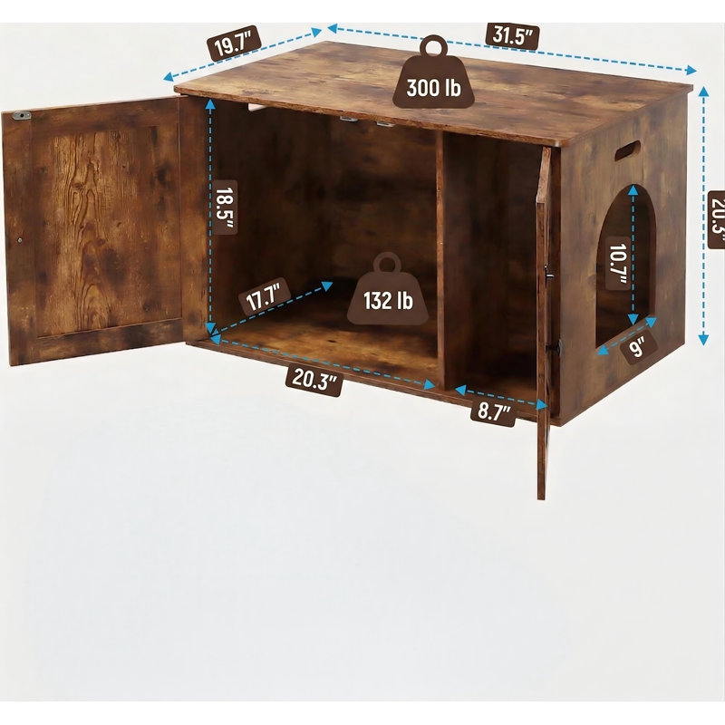 Litière cachée en bois pour chat avec cloison amovible, maison de chat d'intérieur, brun rustique, Brun rustique