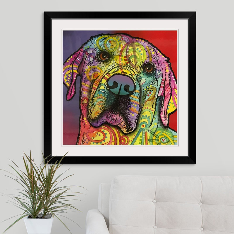 " Starry Lab " by Dean Russo, 32" H x 32" W x 1" D, Black Framed