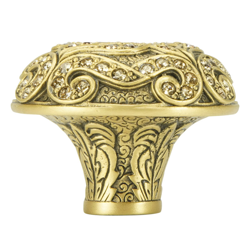TRESCOTT KNOB; DECORATED WITH SWAROVSKI® LT. SMOKE & LT. COLORADO CRYSTAL; MUSEUM GOLD