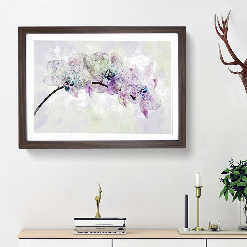 Colourful Orchids in Abstract - Framed Print, Walnut Framed, 48cm H x 65cm W x 2cm D