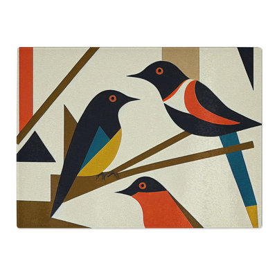 Magpie Bird Bauhaus  Glass Chopping Board