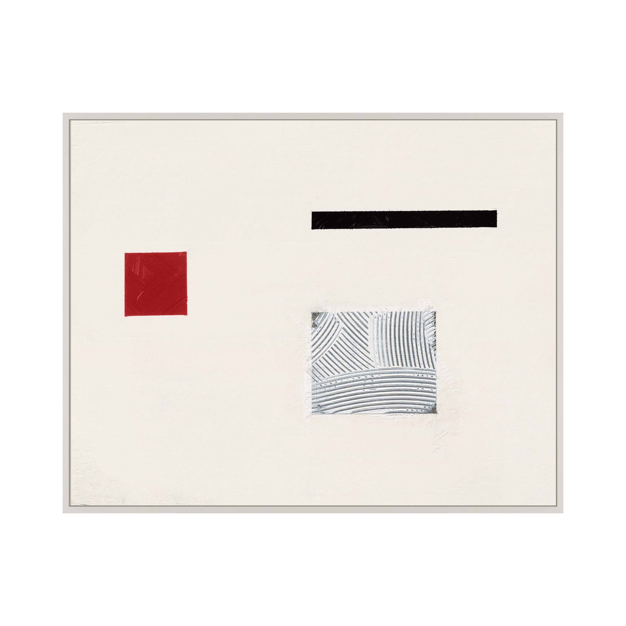 Tempo With Red 1 by Robert Kamnatnik, White Framed Canvas, 26.5" H x 38" W x 1.38" D