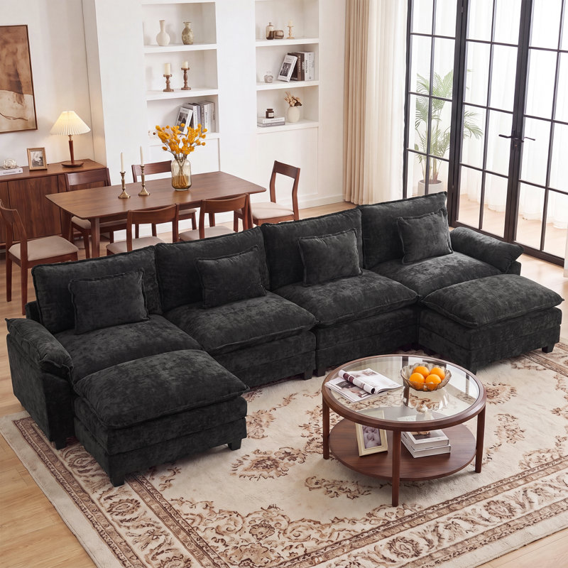 Adonia 154" Oversized U Shaped Sectional Sofa, Comfy Cloud Couch Deep Sectional Sofa with Ottomans for Living Room