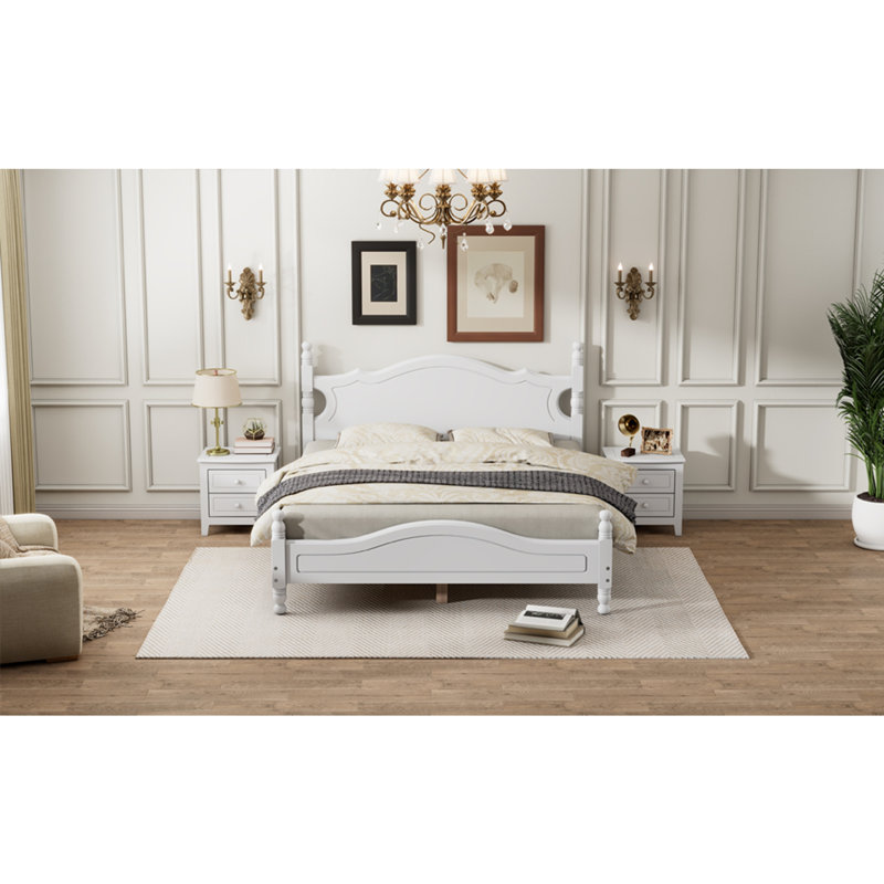 Lit plateforme en bois de style rétro, Grand lit, Blanc