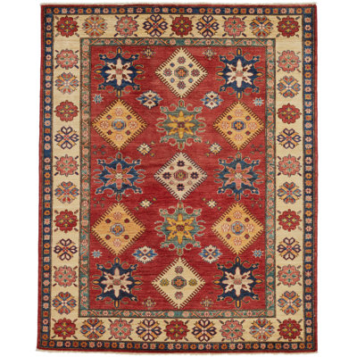 5x6 Red and Ivory Kazak Tribal Rug