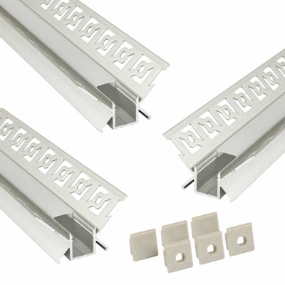 Paquet de 3 canaux DEL en aluminium pour cloison sèche 3,3 pi, profil de coin intérieur, largeur de canal nominale de 1/2 po, embouts et 1 lentille givrée inclus