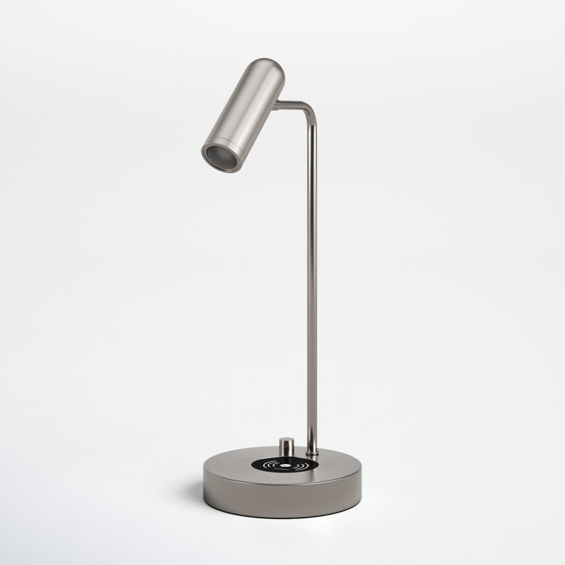 Avon 17" Desk Lamp With USB And Wireless Charging, Brushed Steel