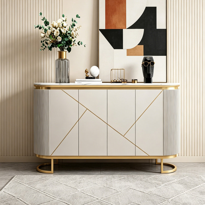 Buffet grande capacité moderne de style elliptique, Crème / Blanc