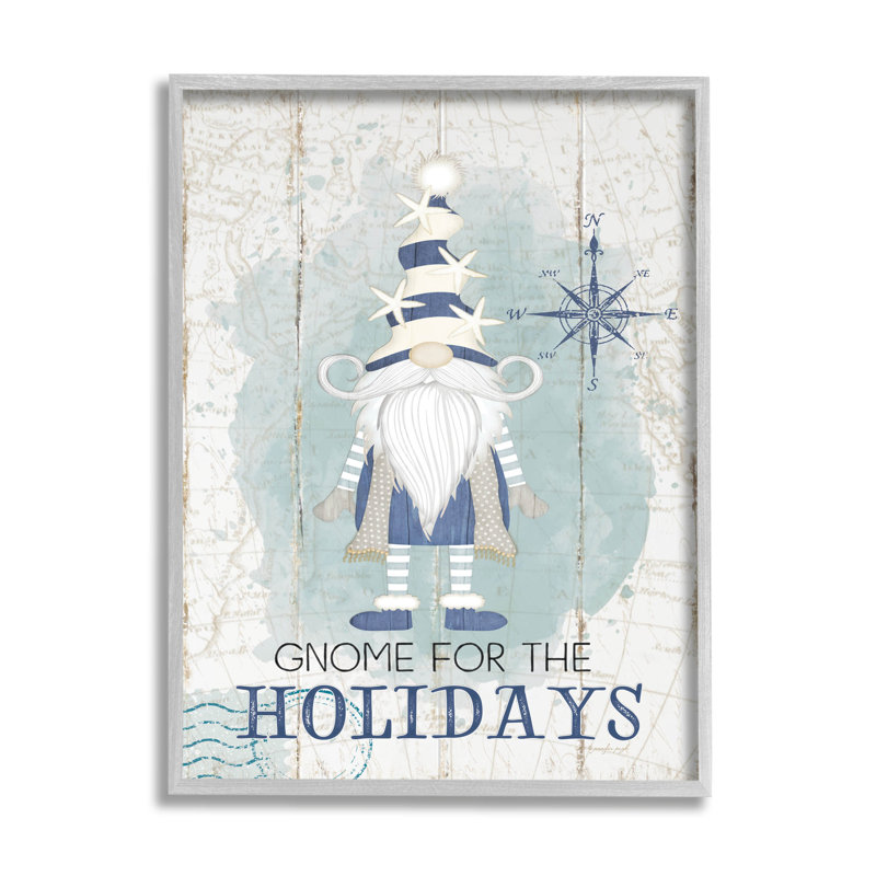 Gnome pour les Fêtes, art giclée nautique encadré par Jennifer Pugh, H 20 po x l 16 po x P 1,5 po