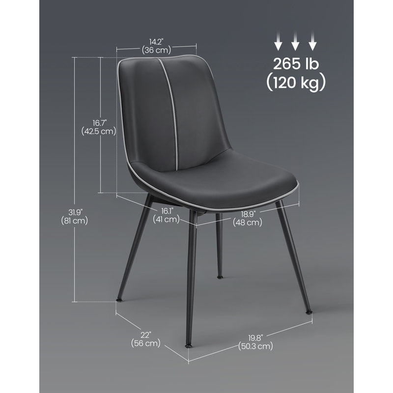 Leather Dining Chair with Comfortable Upholstered Seat, Black/Black