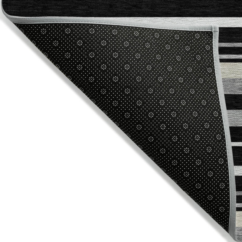 3' X 5' Black Ivory And Gray Striped Washable Indoor Outdoor Area Rug