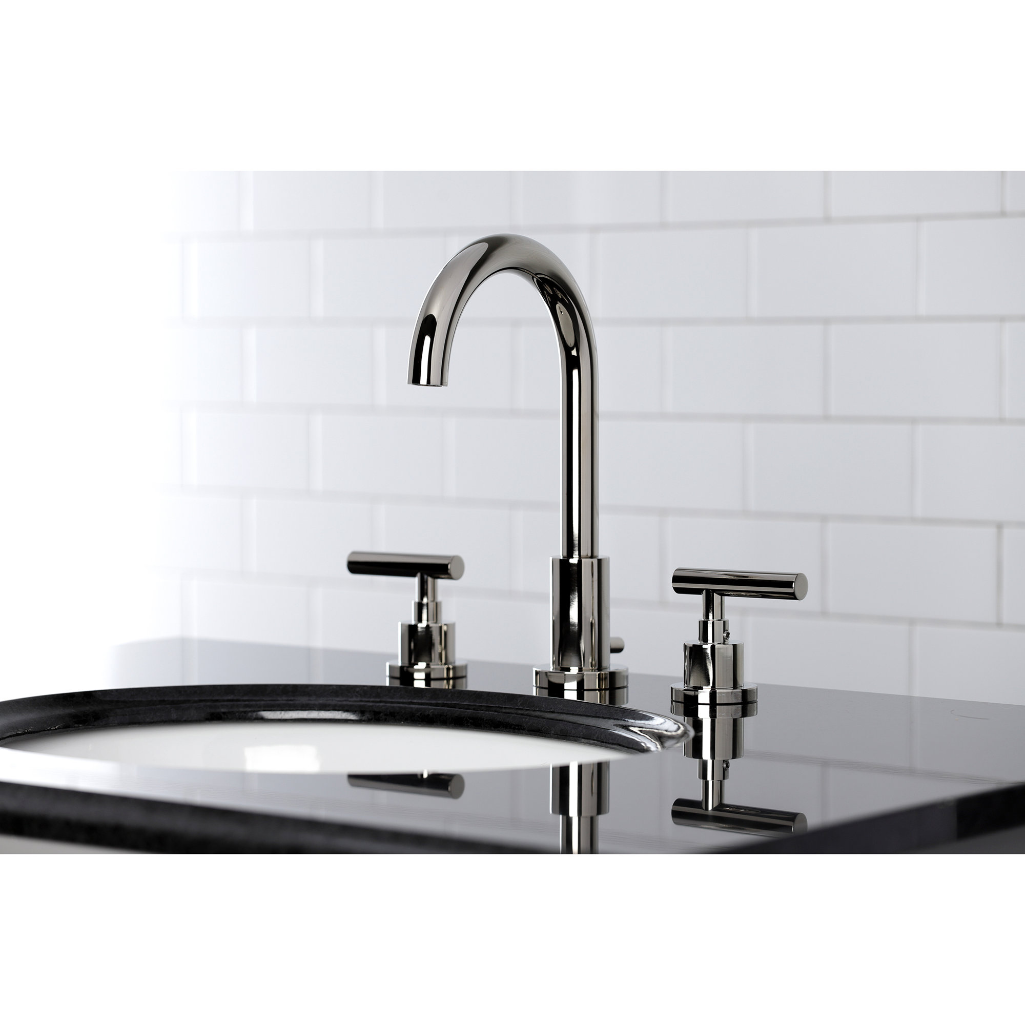 Kingston Brass Manhattan Two-Handle 3-Hole Deck Mount Widespread Bathroom Faucet with Brass Pop-Up Drain, Polished Nickel