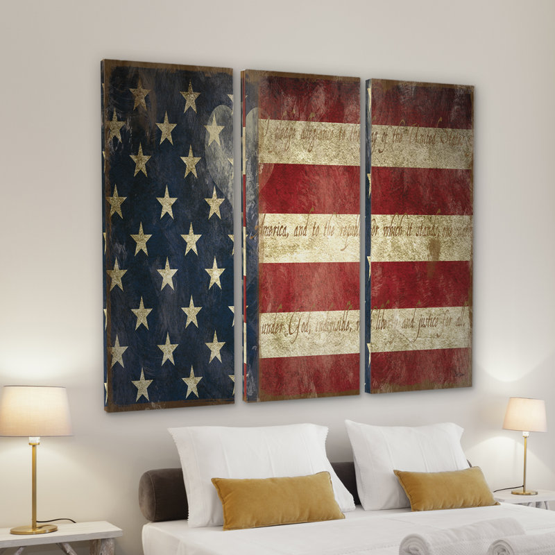 «I Pledge Allegiance», reproduction de 3 pièces sur toile, H 24 po x l 36 po x P 1,5 po