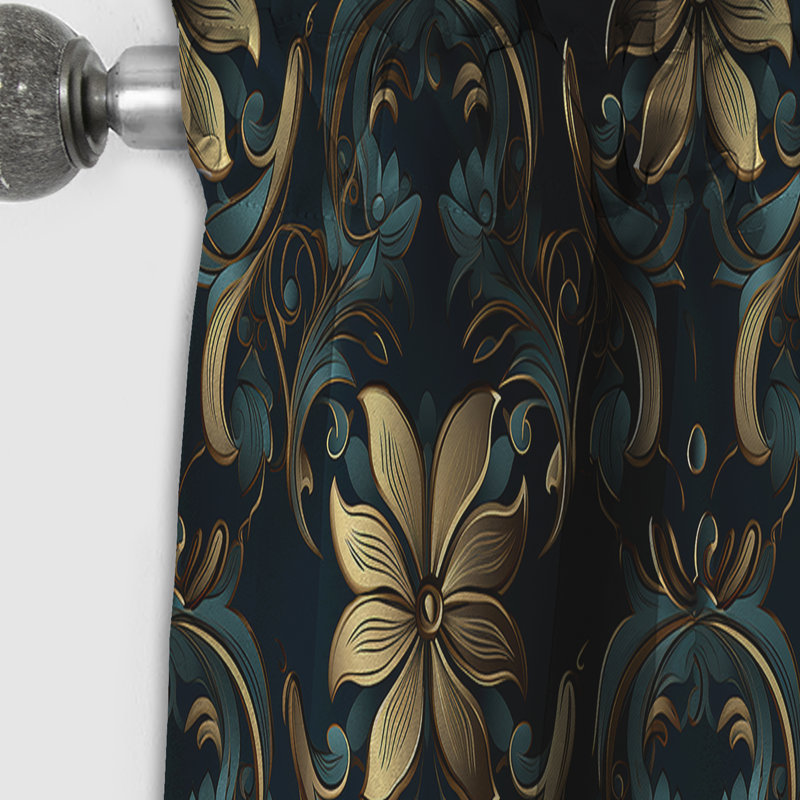 Or et bleu Luxury Damask Symphony I - Rideau damassé - Rideau occultant damassé - 1 panneaux, L 52 po x L 90 po