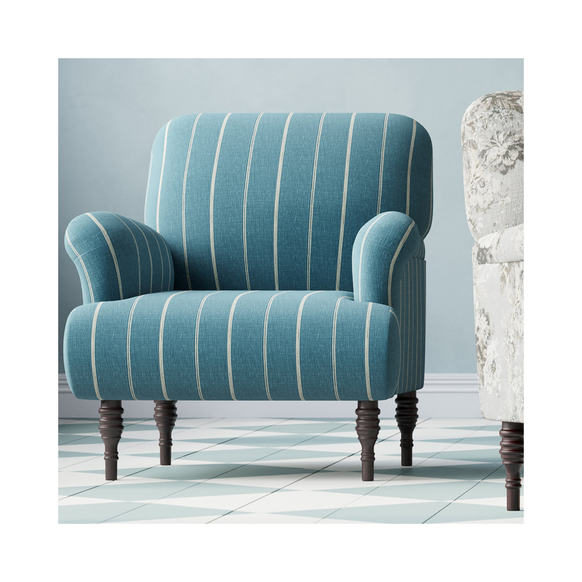 Allura Upholstered Armchair, Fritz Indigo Stripe