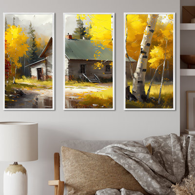 Petit chalet en automne II - ensemble d'art mural sur toile paysage