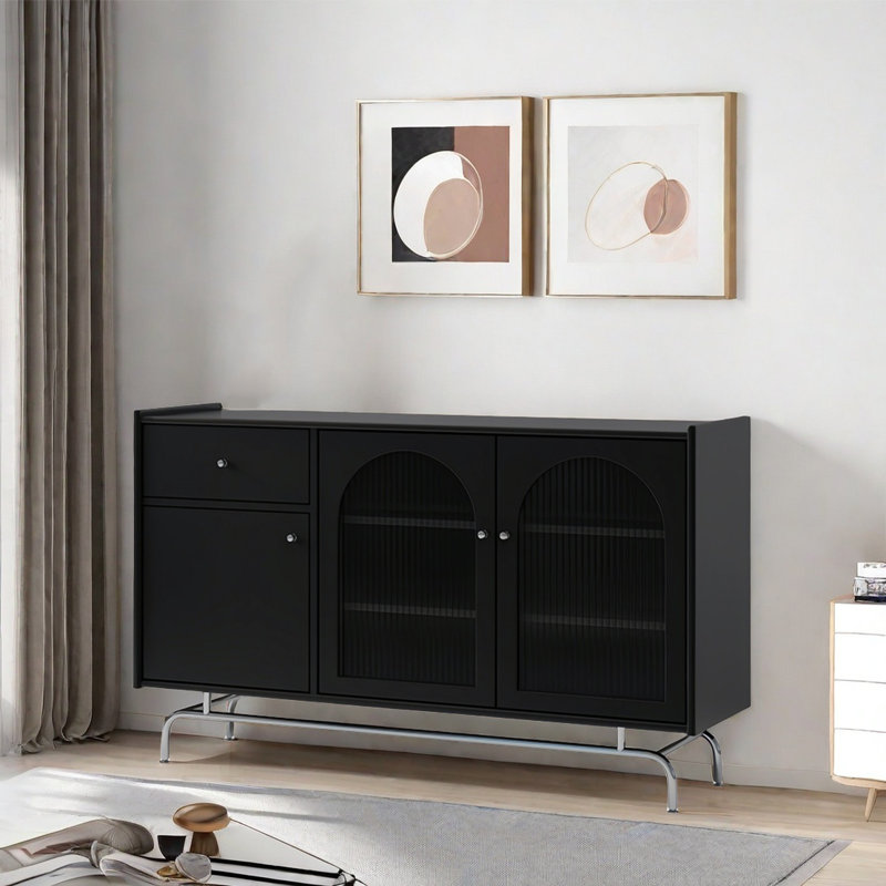 Buffet moderne minimaliste avec 3 portes, Noir, noir, noir, noir