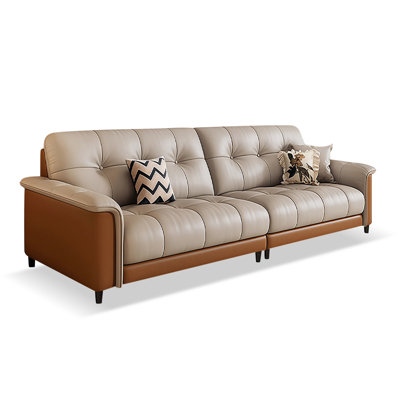 Khaki&Orange Genuine Leather Modular Sofa cushion Loveseat