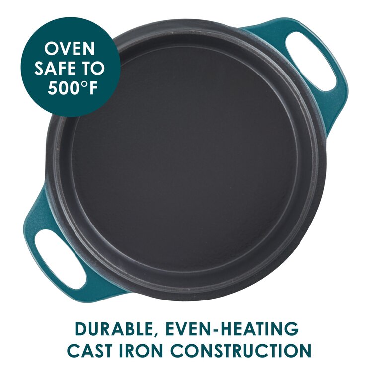 Rachael Ray Create Delicious 4 qt. Cast Iron Casserole Dish in Teal Shimmer with Griddle Lid