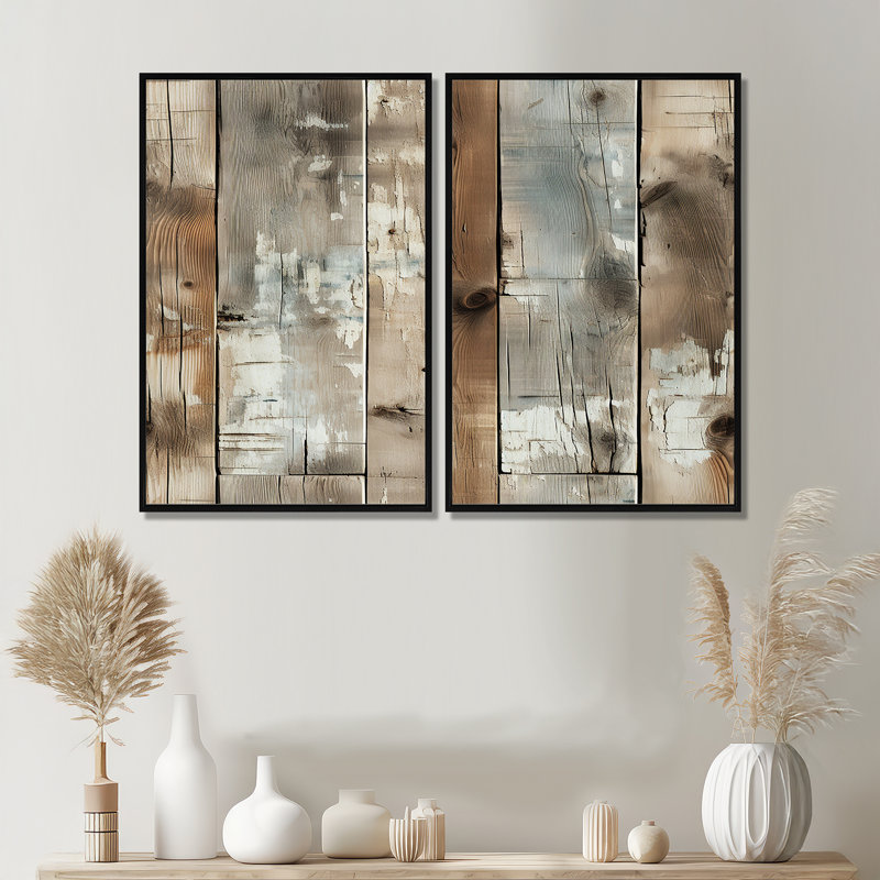 Planche de bois rustique rustique - décoration murale brune, Black, 36" H x 48" W, Impression encadrée flottante