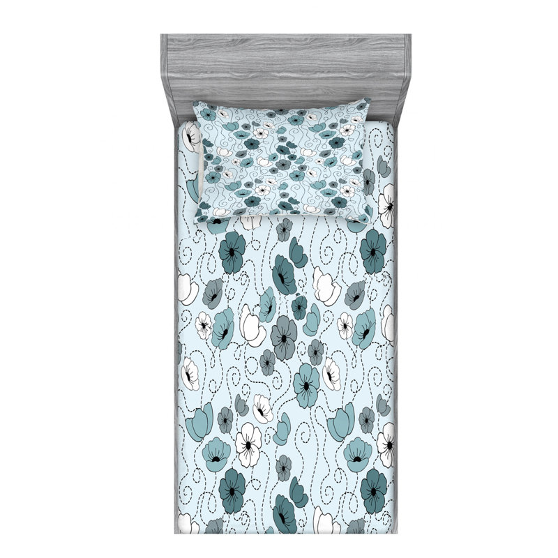 Microfiber Floral Sheet Set, Twin XL Sheet Set with Fitted Sheet