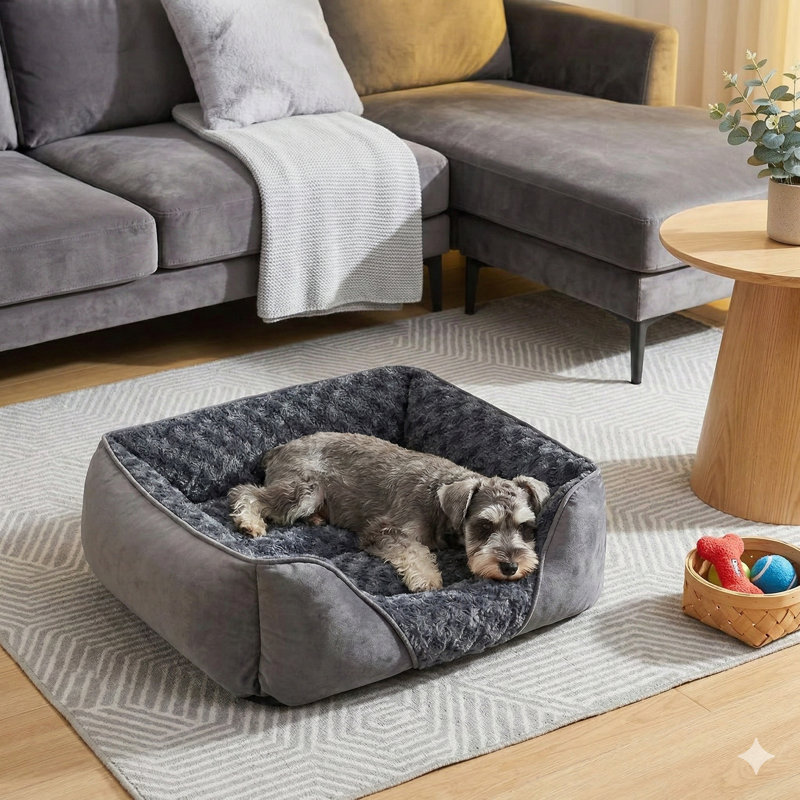 Lit pour chien orthopédique rectangulaire lavable à la machine, disponible en petit / moyen / grand, surface apaisante douce pour les chiots, conception douillette et durable, fond antidérapant, petit 20 po x 19 po x 6 po