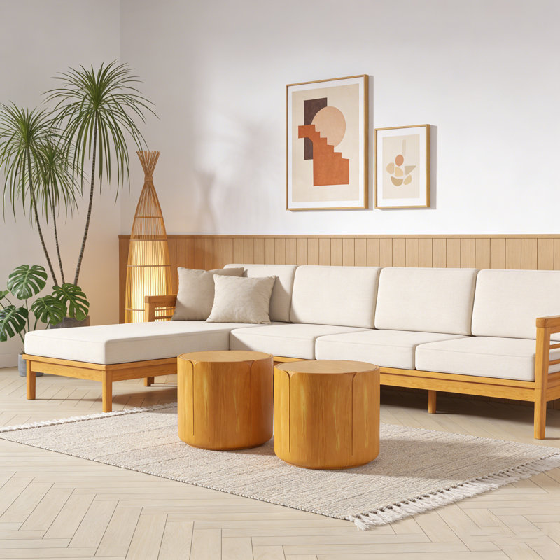 Ensemble de tables d'appoint pour l'extérieur 19,29 po H, ensemble de tabourets de jardin modernes en grain de bois, robuste en oxyde de magnésium imperméable, table sans assemblage pour patio, jardin, cour arrière, salon, ensemble de 2