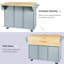 Îlot de cuisine rabattable avec porte d'armoire, 5 roulettes, 3 tiroirs gris-bleu, pour une utilisation pratique dans la salle à manger-1582788969