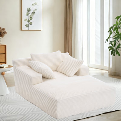 48.62" Chaise Lounge Indoor, Oversized Chaise Lounge Chair with 3 Comfy Pillows for Living Room Bedroom, Wide Arms Corduroy Fabric High-Density Foam N by Mercer41