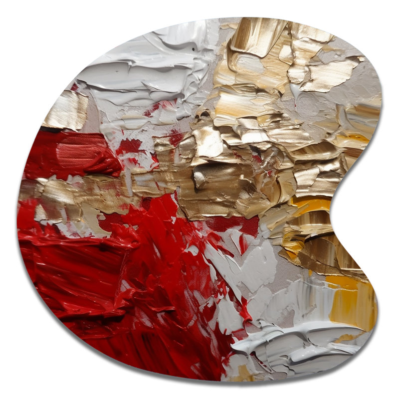 Cardinal Sin Retro Delight Abstract Red & Gold - Abstrait en forme de goutte, art mural en métal asymétrique