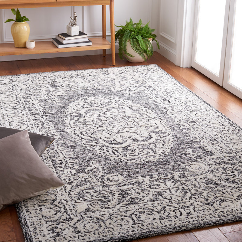 Black and Ivory Hand-Tufted Wool 3' x 5' Area Rug