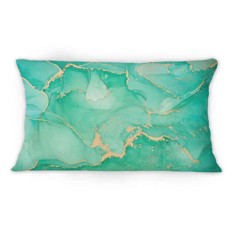 Turquoise et or, art abstrait fluide de luxe - coussin décoratif moderne imprimé 12 po x 20 po