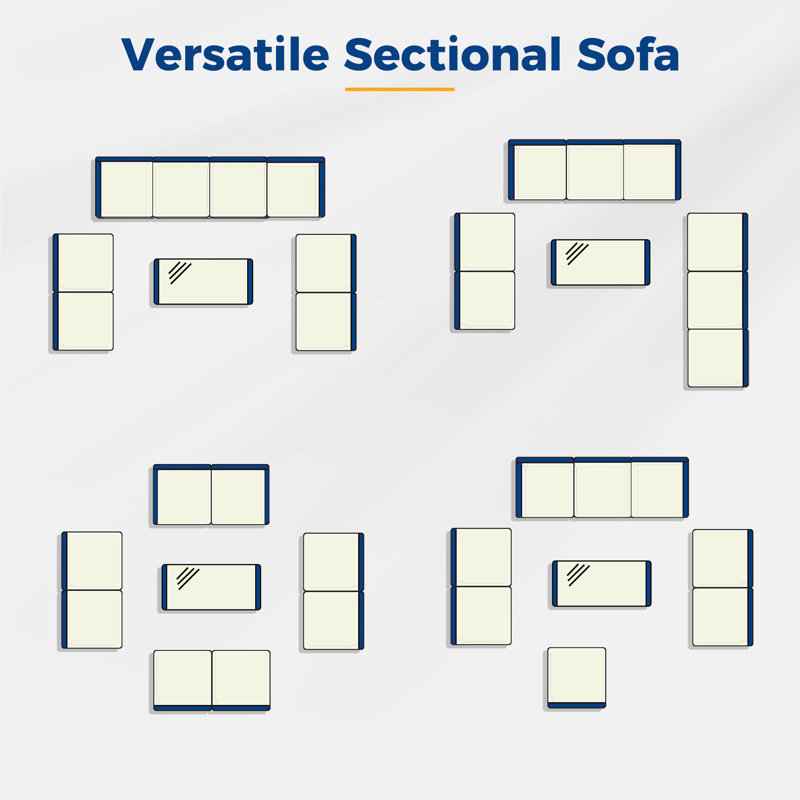 Ensemble de canapé modulaire de patio avec table basse, 9 pièces: table, causeuse, 6 chaises