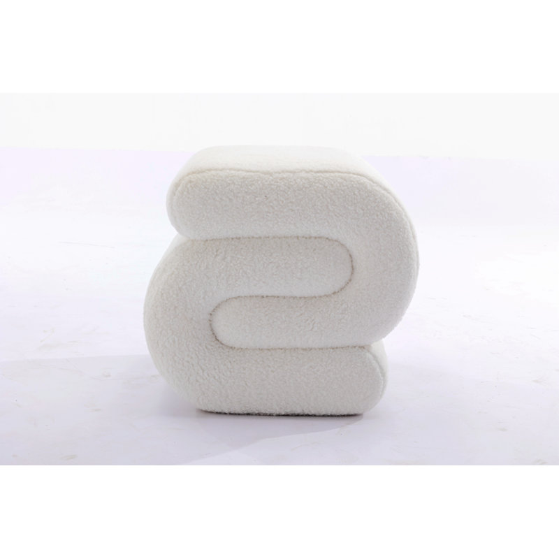Jaszlyn S-shape Ottoman, Makeup Stool Footstool, Ivory Wool