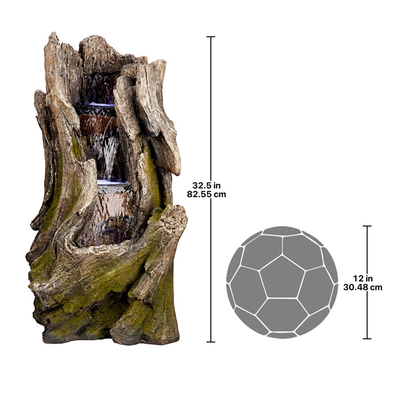 Natural Tree Trunk Resin Cascading Creek Garden Fountain with LED Light