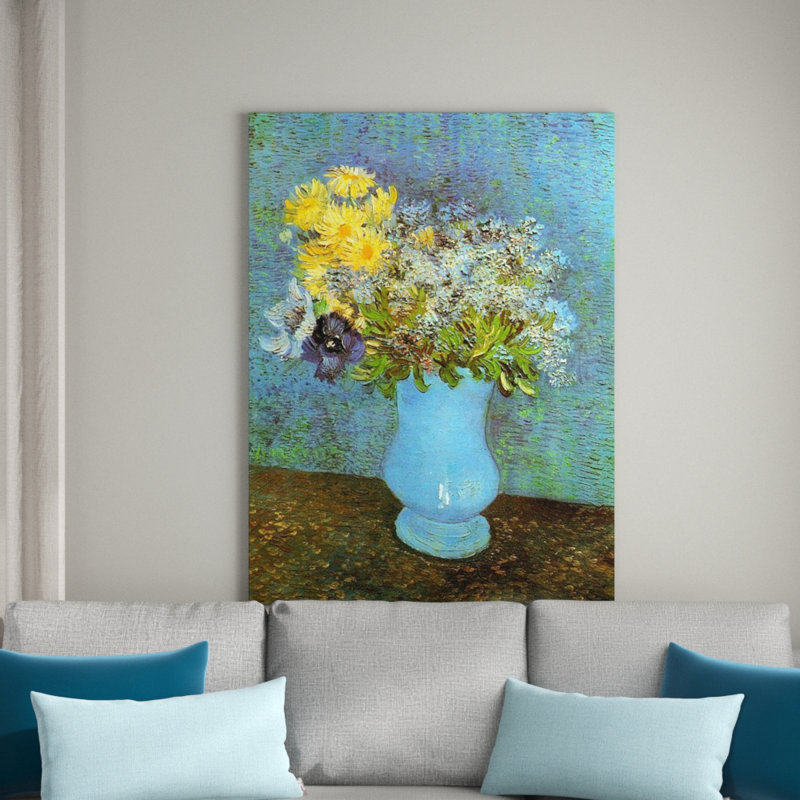 'Vase with Lilacs Daisies and Anemones' by Vincent Van Gogh Painting Print, 80cm H x 60cm W x 1.8cm D