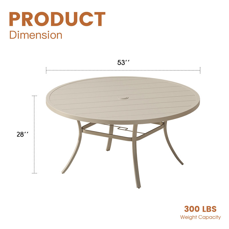 Table de salle à manger d'extérieur ronde Teressa, Crème, H 28 po x l 47,2 po x L 47,2 po