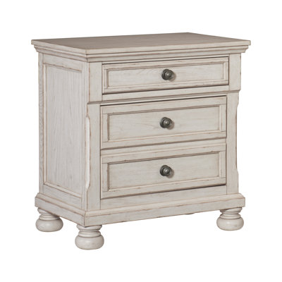 Table de chevet 1 pièce de style transitionnel, fini blanc brossé, tiroir dissimulé, pattes boule, mobilier de chambre classique