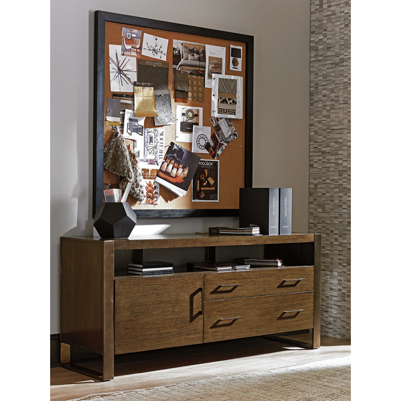Transitional Brown Media Console with Cabinet and Drawers