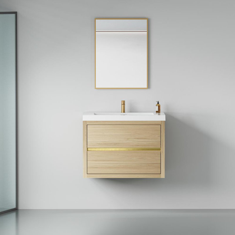 30" Wall-Mounted Bathroom Vanity, Oak Natural Wood