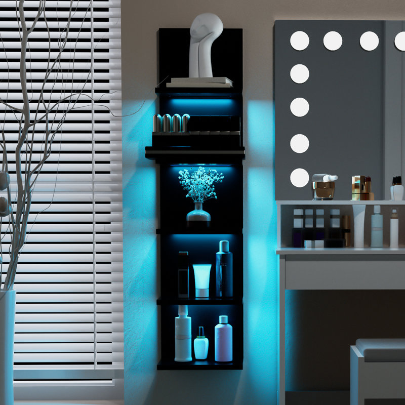 5-Tier Floating Wall Shelf with Bulit-in RGB Lights, Black