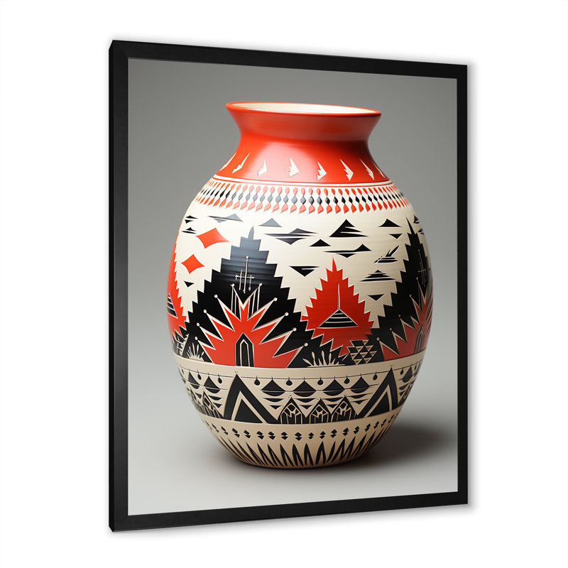 Poterie Native Pueblo sur toile, H 32 po x l 24 po x P 1 po, Cadre simple noir