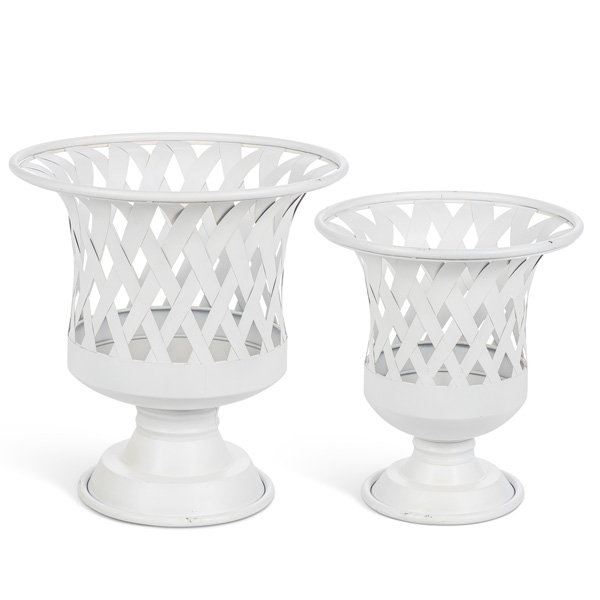 Woven Metal Classic Urn, Antiqued White, Set of 2, Antiqued White