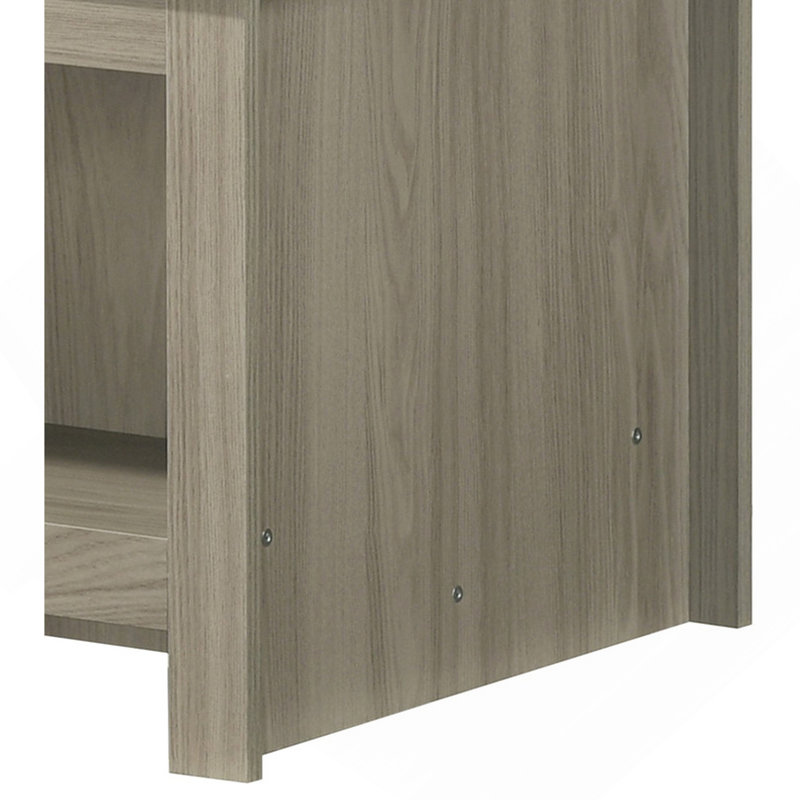 Table basse en chêne gris de 43 po avec tablettes ouvertes à l'avant et à l'arrière